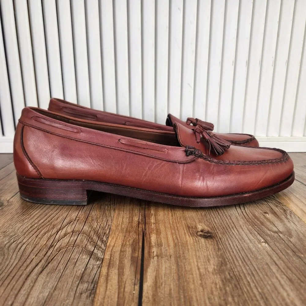 Allen Edmonds Naples Tassel Loafers Men's 14 B Brown Leather Slip On Dress Shoes
